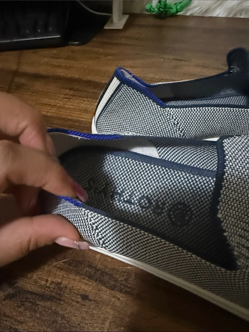 Rothy's Men's Slip-On Loafers in Gray with Blue Trim